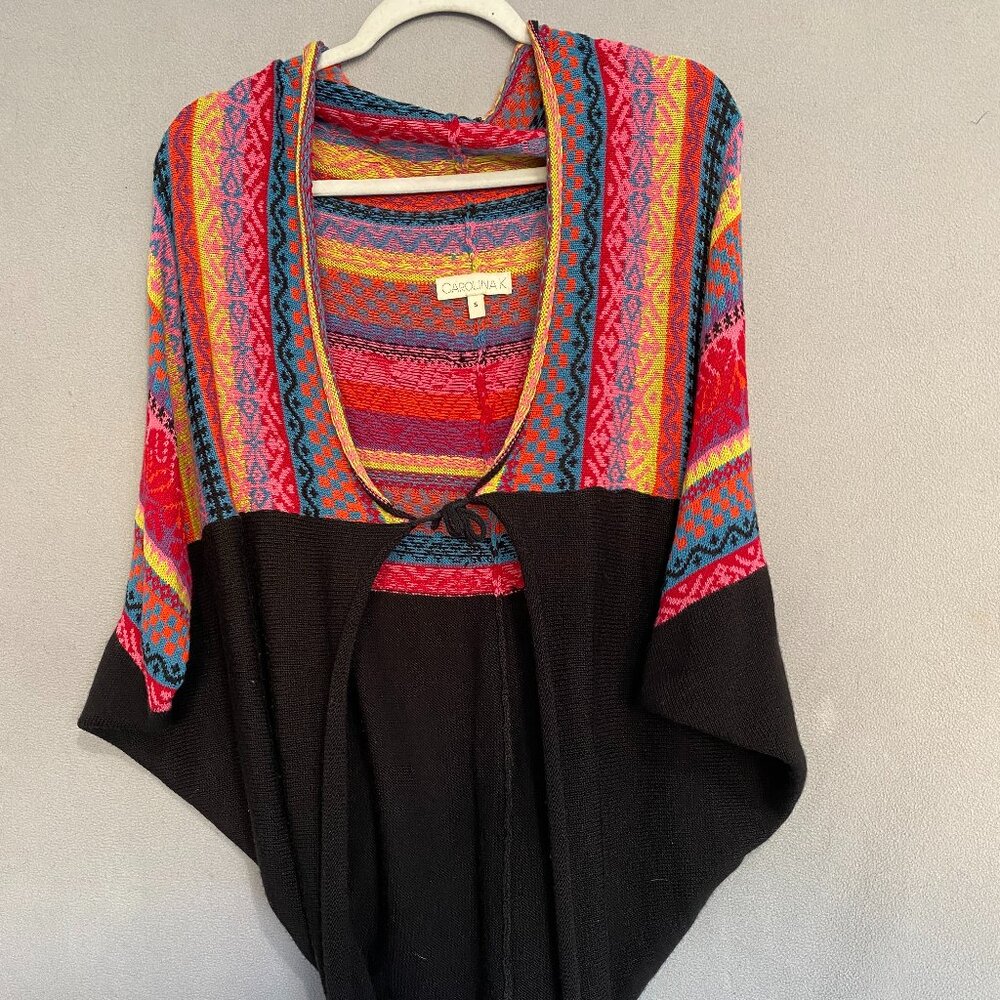 Carolina K Alpaca Blend Boho Poncho Cardigan Womens Small Multicolor Knit Peru